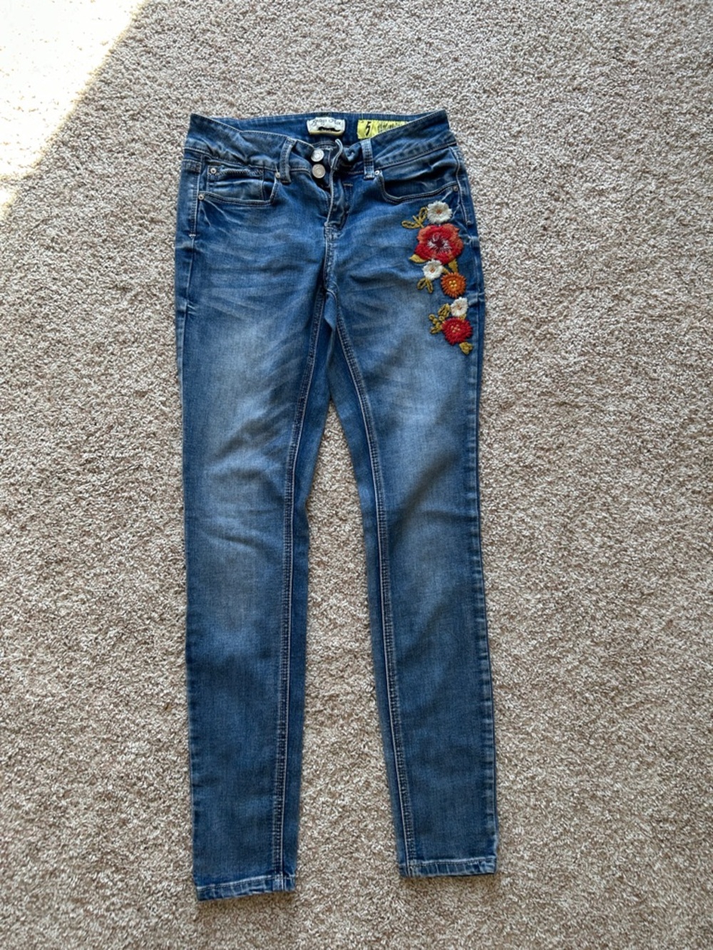 Indigo Rein Blue Skinny Jeans with Floral Embroidery
